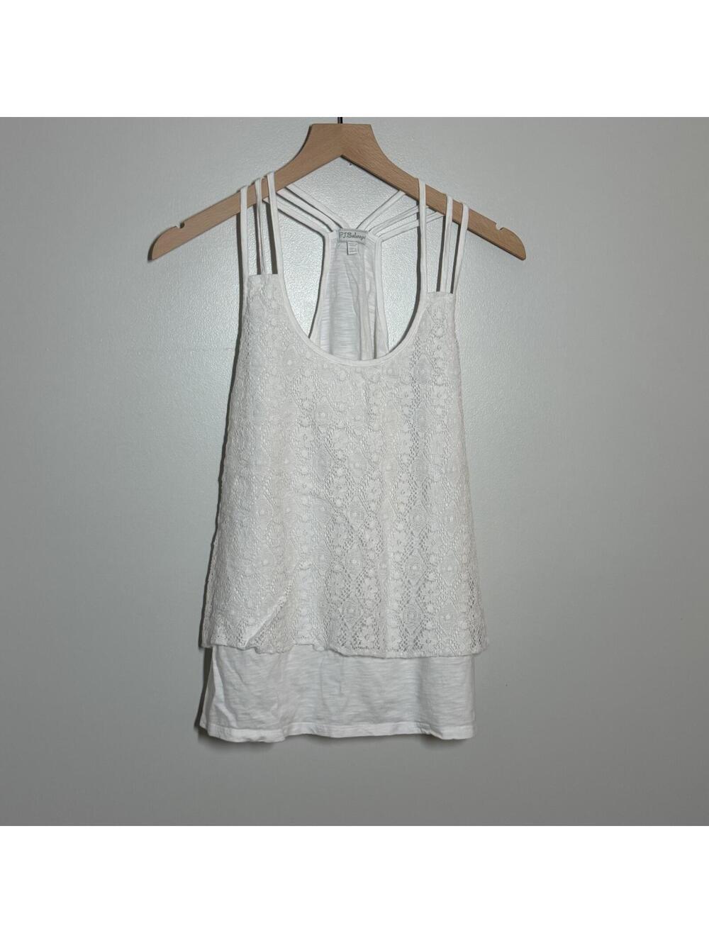 P.J. Salvage White Lace Racerback Tank Top Size Small Boho Layered Cami